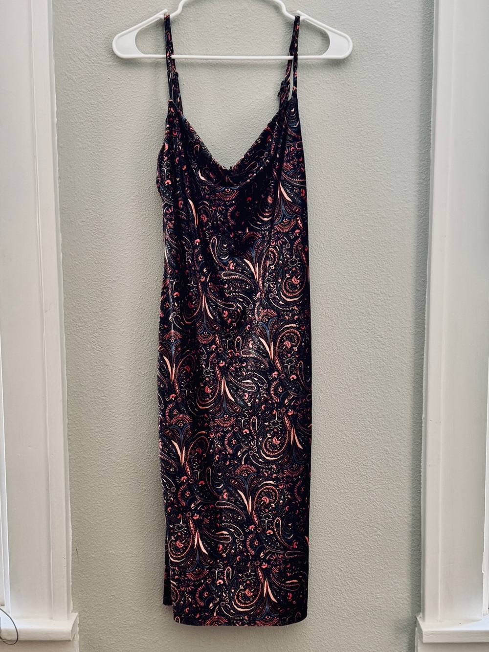 Sage Collective Velvet Paisley Cowl Neck Midi Dress - Dark Boho Slip Dress